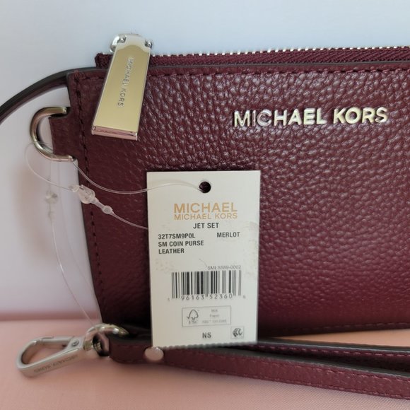 MICHAEL KORS Small Top-Zip Coin Pouch with ID Holder Pebbled Leather-Merlot ⭐$69 - Picture 16 of 16